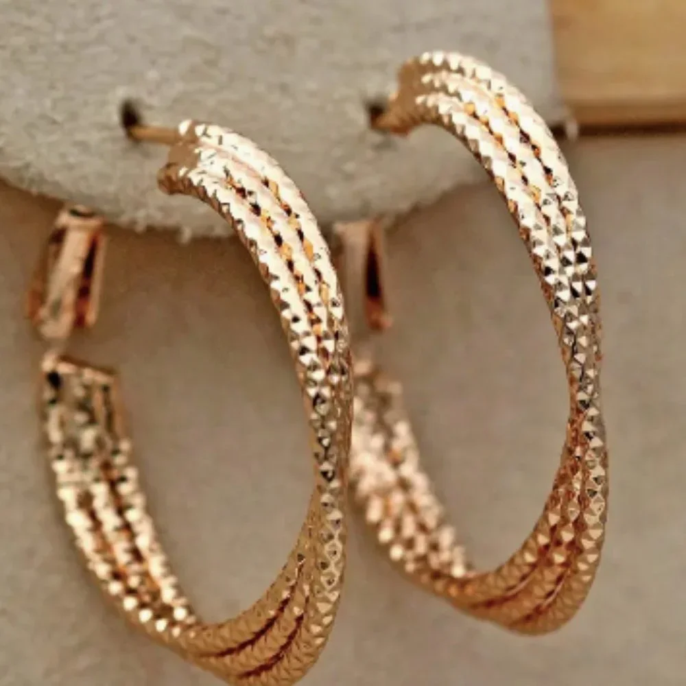 14k Gold Plated Copper 3-Layer Hoop Earrings - Picture 2 of 5